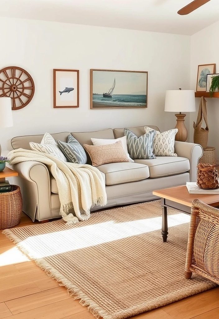 22 Coastal Neutral Living Room Ideas That Will Make You Feel Like You're on Vacation Every Day! - 11. Coastal Textiles