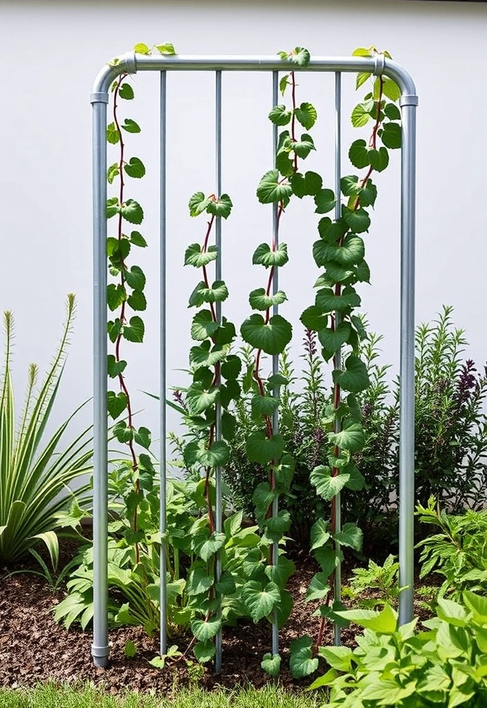 20 Grape Vine Trellis Ideas That Will Make Your Garden Stand Out! - 13. Minimalist Pipe Trellis