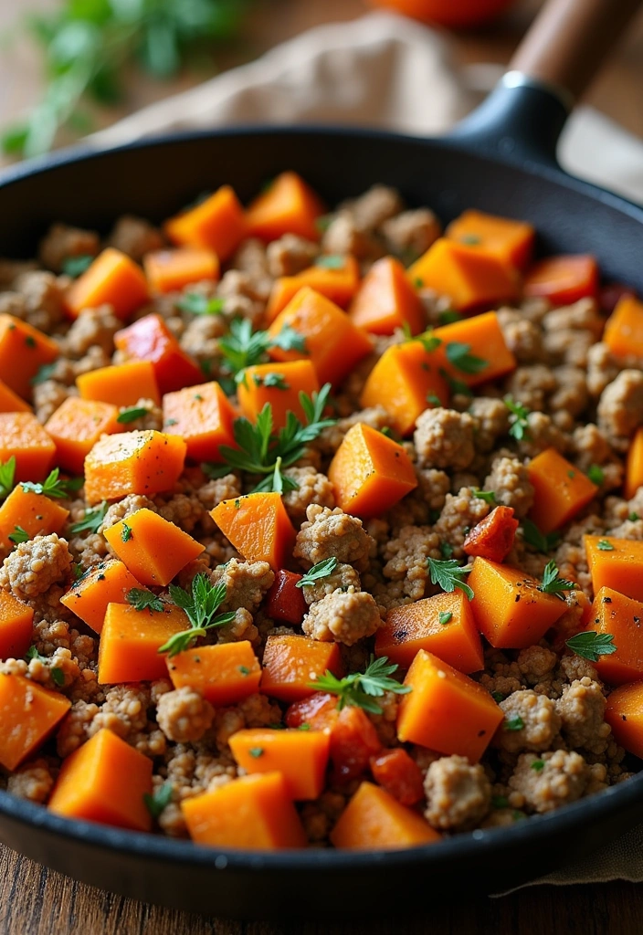 20 Low Calorie High Protein Meals with Ground Turkey That Will Transform Your Dinner Routine! - 7. Turkey and Sweet Potato Skillet