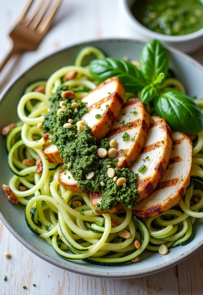 20 Meal Prep Ideas for Low Carb High Protein Lovers (You’ll Want to Try #5!) - 13. Pesto Zoodle Bowl