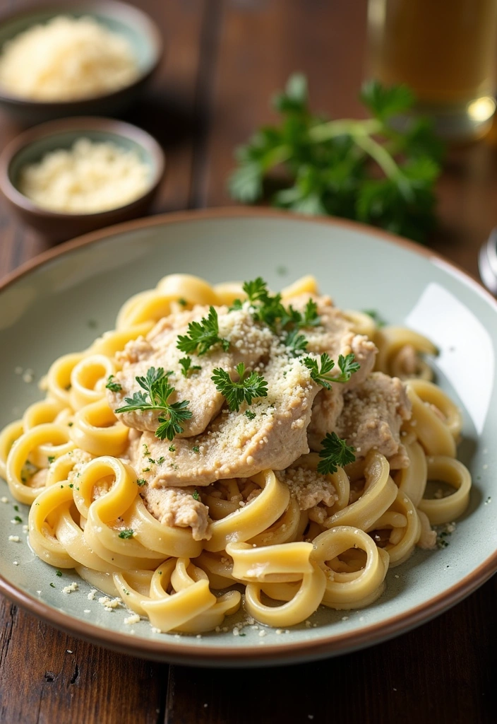 20 Mouthwatering Shredded Chicken and Pasta Recipes You Can't Resist! - 1. Creamy Garlic Parmesan Shredded Chicken Pasta