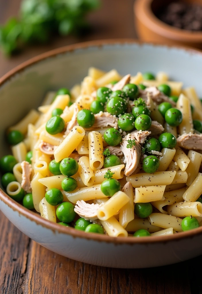 20 Mouthwatering Shredded Chicken and Pasta Recipes You Can't Resist! - 13. Shredded Chicken and Pea Pasta