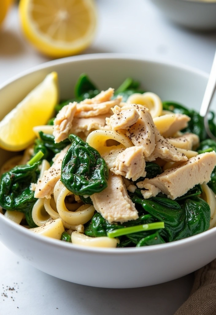 20 Mouthwatering Shredded Chicken and Pasta Recipes You Can't Resist! - 8. Shredded Chicken and Spinach Pasta