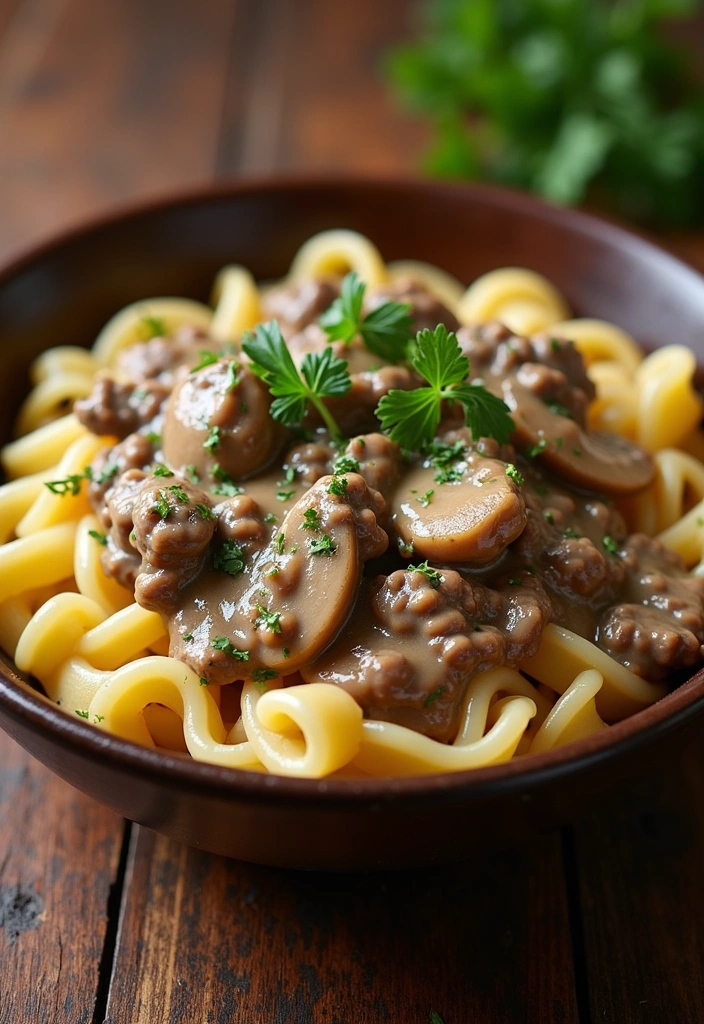 20 Spring Meals with Ground Beef That Will Make You Rethink Dinner! - 13. Ground Beef and Mushroom Stroganoff