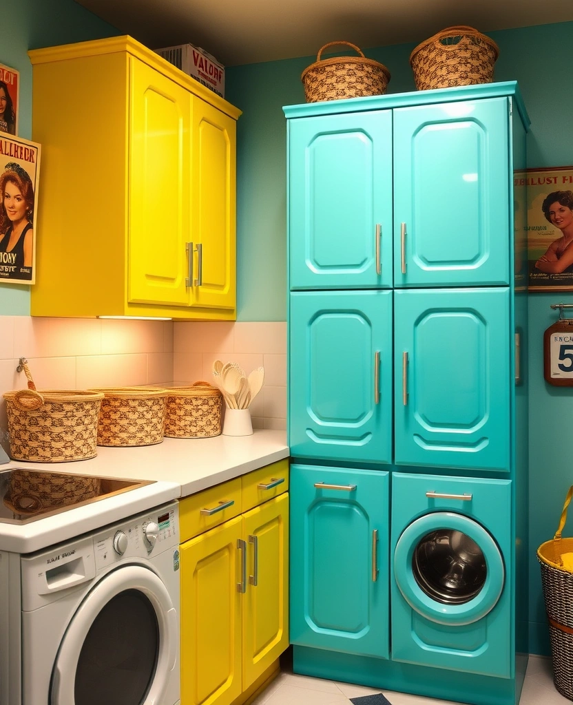 20 Laundry Room Cabinet Ideas That'll Make You Want to Do Laundry! - 17. Retro Revival