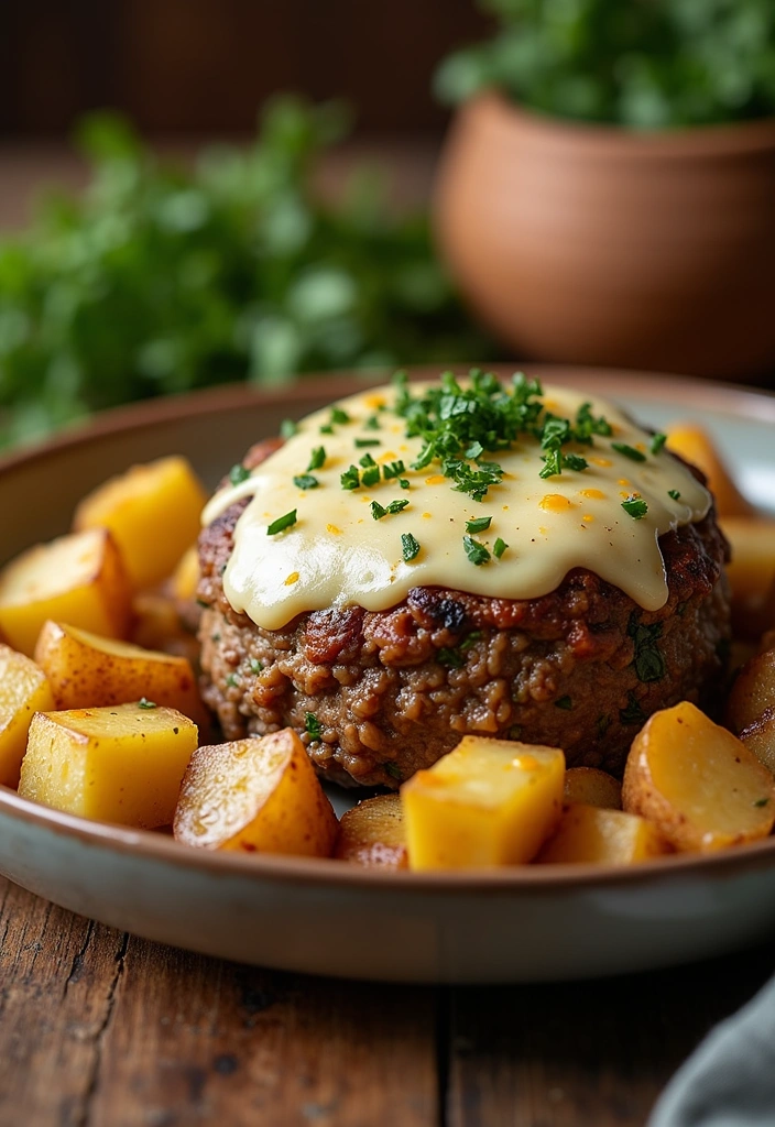 21 One Pot Ninja Foodi Meatloaf and Potatoes Recipes You Need to Try Tonight! - Mushroom Swiss Ninja Foodi Meatloaf with Herb Potatoes