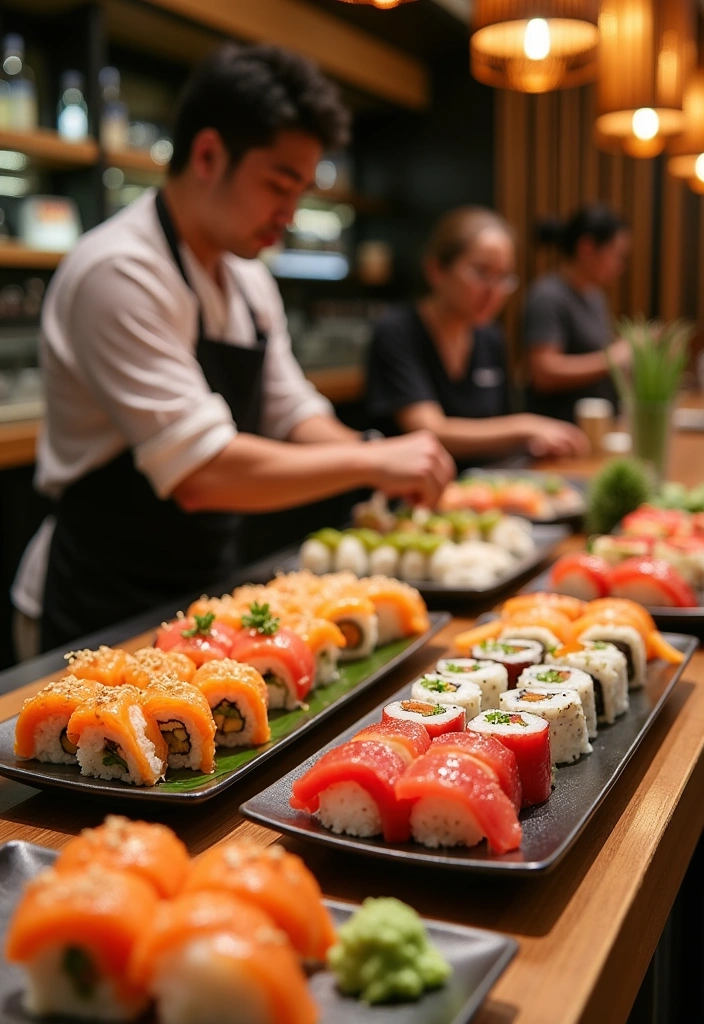 21 Wedding Reception Food Ideas That Will Leave Your Guests Raving! - 3. Sushi Bar Station