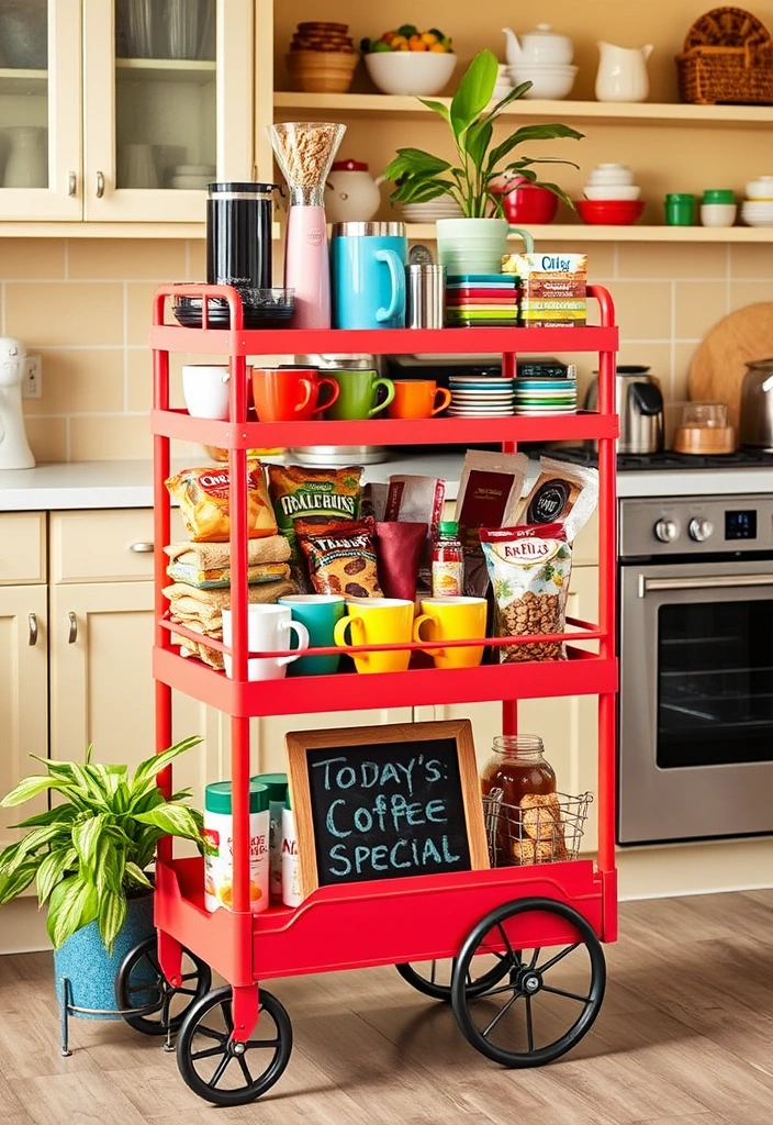 23 DIY Coffee Station Ideas That'll Transform Your Mornings! - 5. Colorful Cart Station