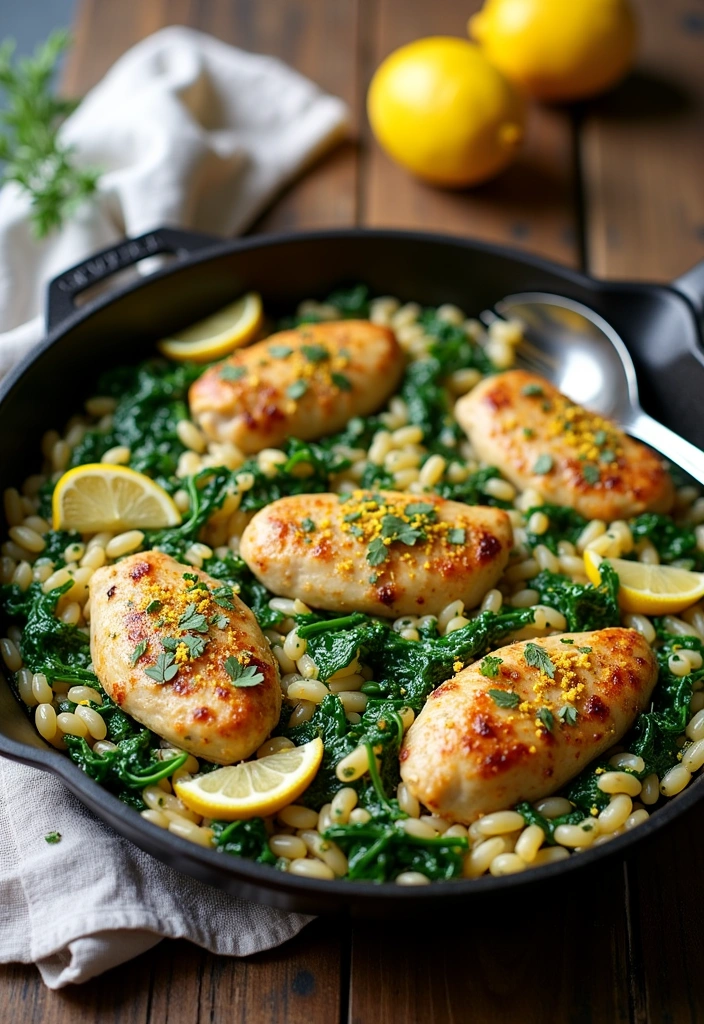 24 One Pot Chicken Orzo Recipes That Will Make You Fall in Love with Dinner! - 10. Chicken Orzo and Spinach Skillet