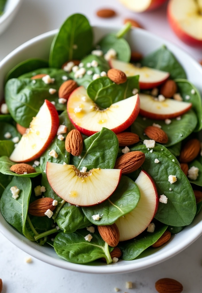 22 Spinach Salad Recipes with Delicious Dressings That Will Make You Crave More! - 11. Spinach Salad with Apples and Almonds