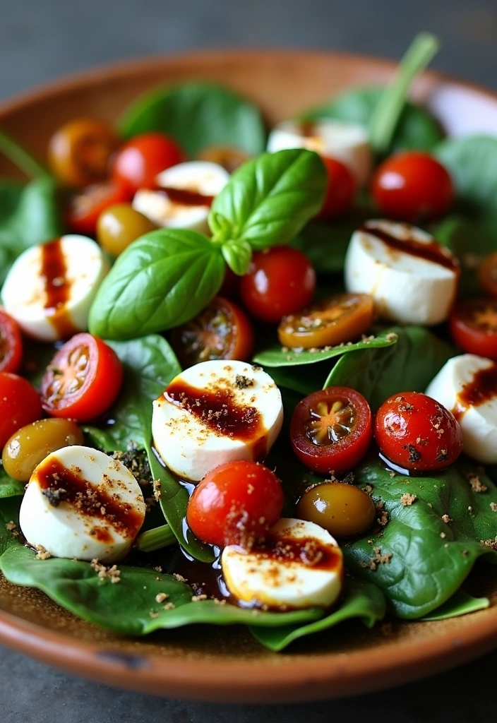 22 Spinach Salad Recipes with Delicious Dressings That Will Make You Crave More! - 12. Spinach Salad with Sun-Dried Tomatoes and Mozzarella