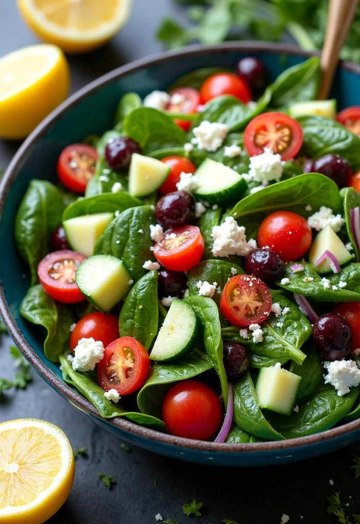 22 Spinach Salad Recipes with Delicious Dressings That Will Make You Crave More! - 3. Mediterranean Spinach Salad with Lemon Vinaigrette