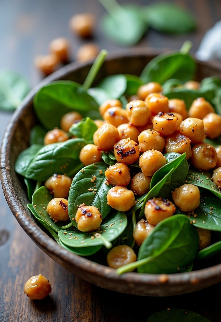 22 Spinach Salad Recipes with Delicious Dressings That Will Make You Crave More! - 6. Spinach Salad with Roasted Chickpeas and Tahini Dressing