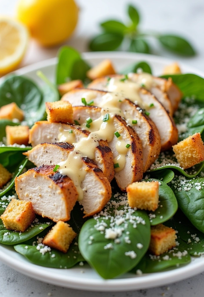 22 Spinach Salad Recipes with Delicious Dressings That Will Make You Crave More! - 7. Spinach Salad with Grilled Chicken and Caesar Dressing