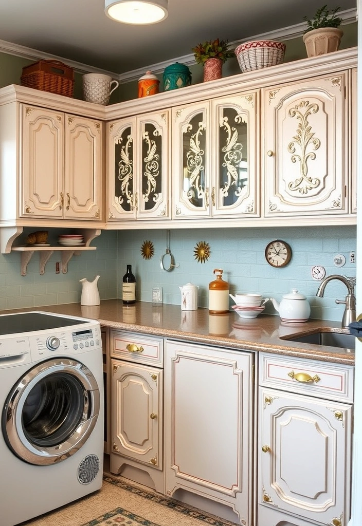 20 Laundry Room Cabinet Ideas That'll Make You Want to Do Laundry! - 11. Vintage Charm