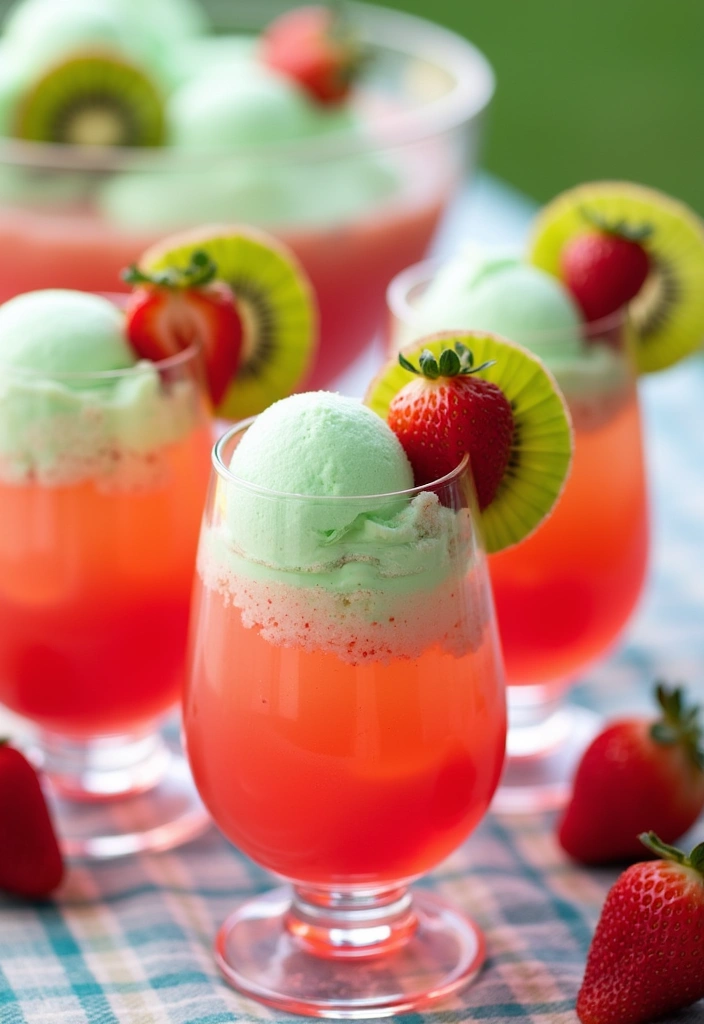 23 Easy Punch Recipes with Sherbert That Will Wow Your Guests! - 13. Strawberry Kiwi Sherbert Punch