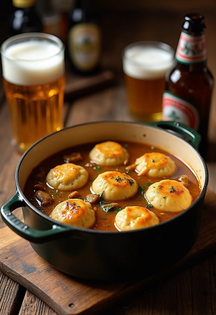 24 Homemade Chicken and Dumpling Ideas That'll Warm Your Soul! - 12. Beer-Braised Chicken and Dumplings