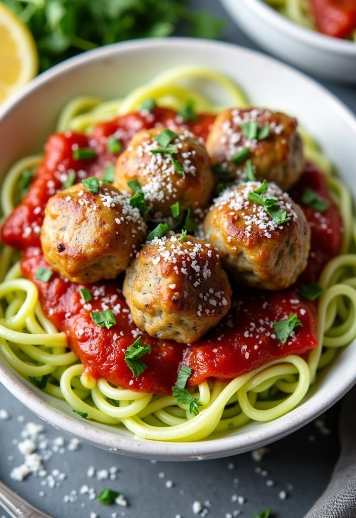 25 Meatball Dinner Recipes That Will Make Tonight's Dinner a Breeze! - 11. Lemon Garlic Meatballs with Zoodles