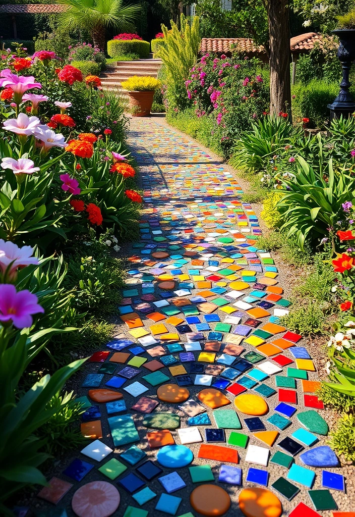 28 Cheap Walkway Ideas DIY That Will Transform Your Garden on a Budget! - 10. Mosaic Tile Pathway