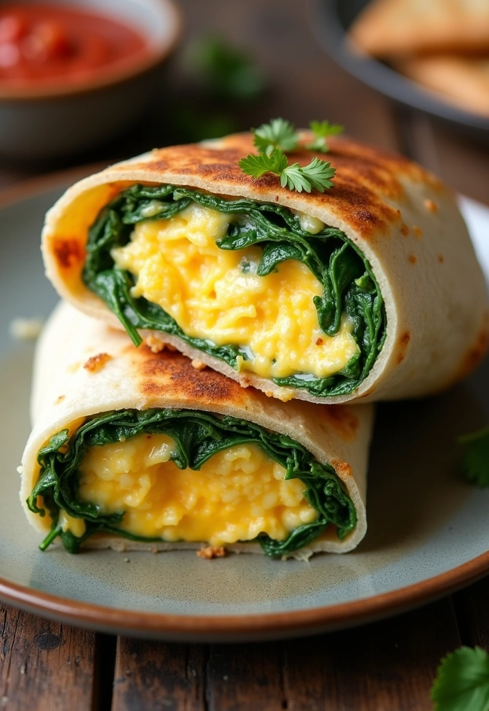 26 Healthy Egg Recipes for Breakfast That Will Make You Jump Out of Bed! - 11. Cheesy Egg and Spinach Wrap