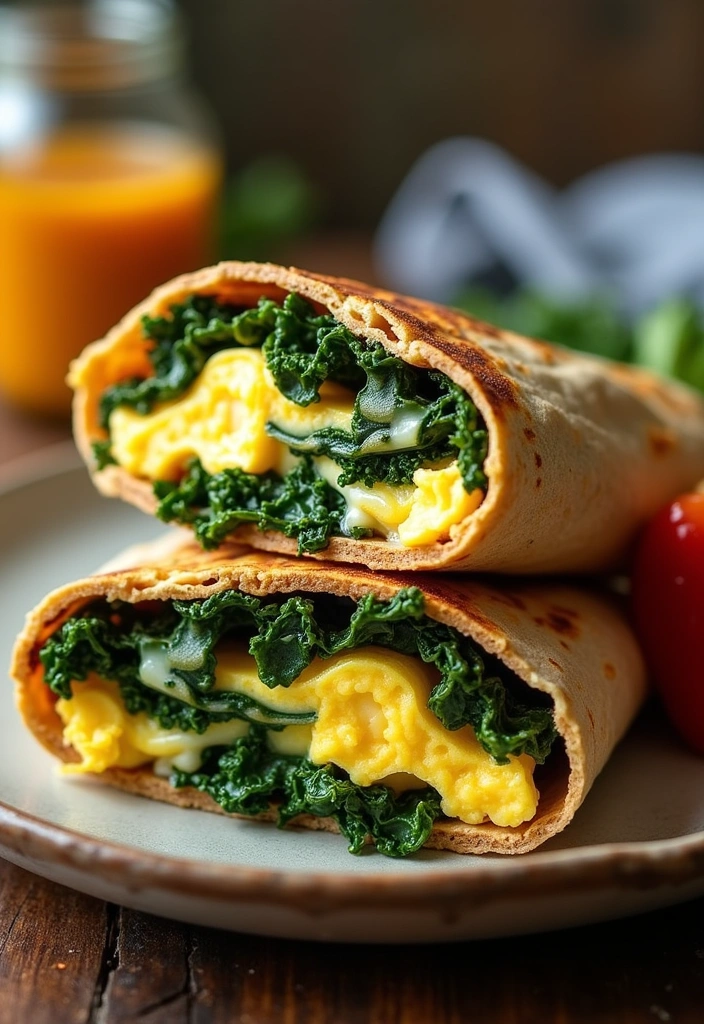 26 Healthy Egg Recipes for Breakfast That Will Make You Jump Out of Bed! - 25. Egg and Kale Breakfast Wrap