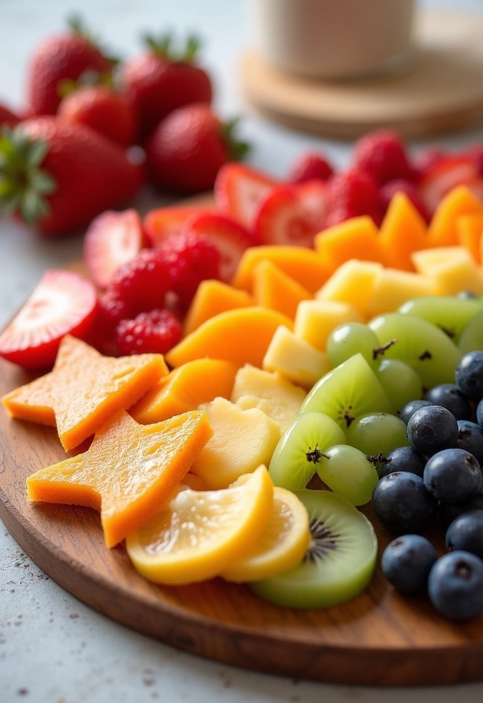 26 Kid Friendly Charcuterie Board Ideas That Will Make Snack Time Epic! - 1. Rainbow Fruit and Cheese Board