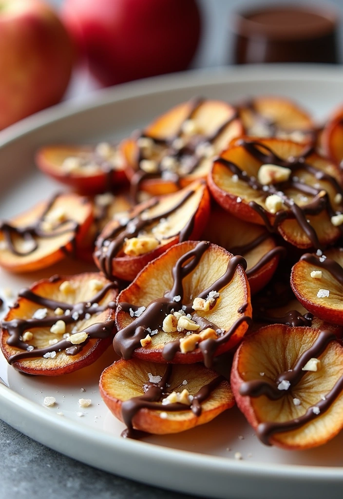 26 Quick and Easy Oven Baked Apple Chips That Are Healthier Than Potato Chips! - 4. Chocolate Drizzled Apple Chips