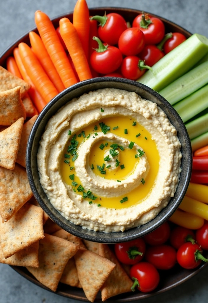 27 Delicious Simple Appetizers Finger Foods for a House Party (Your Guests Will Rave About #15!) - 16. Hummus and Veggie Platter