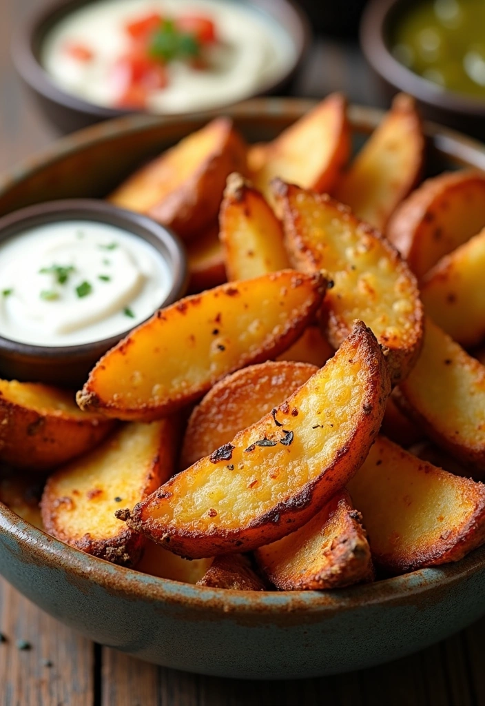 27 Delicious Simple Appetizers Finger Foods for a House Party (Your Guests Will Rave About #15!) - 19. Potato Wedges with Dip