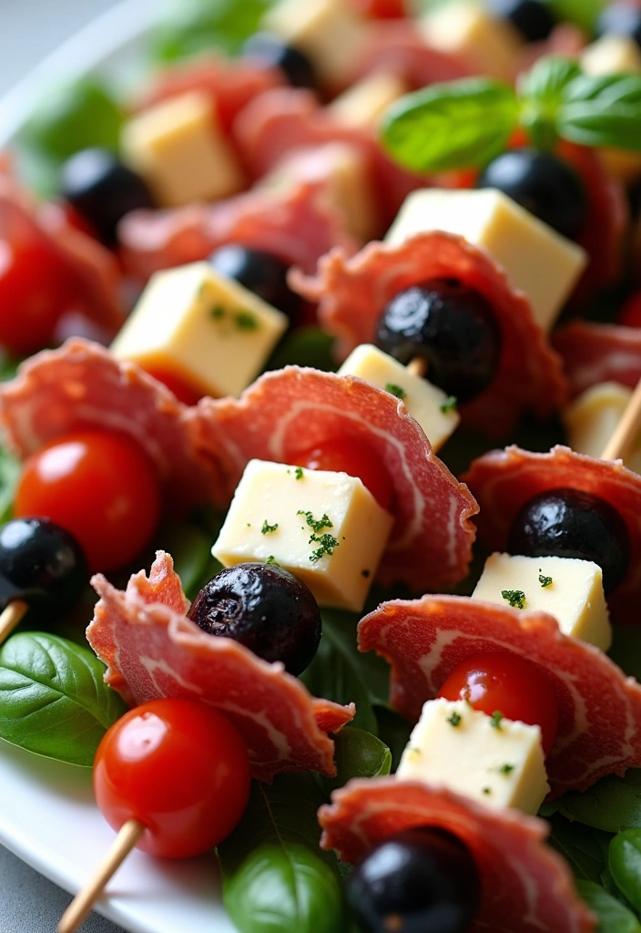 27 Delicious Simple Appetizers Finger Foods for a House Party (Your Guests Will Rave About #15!) - 22. Antipasto Skewers