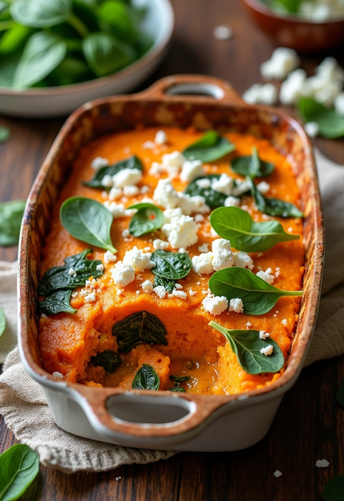 27 Easy Sweet Potato Casserole Recipes That Will Wow Your Guests! - 15. Sweet Potato Casserole with Feta and Spinach