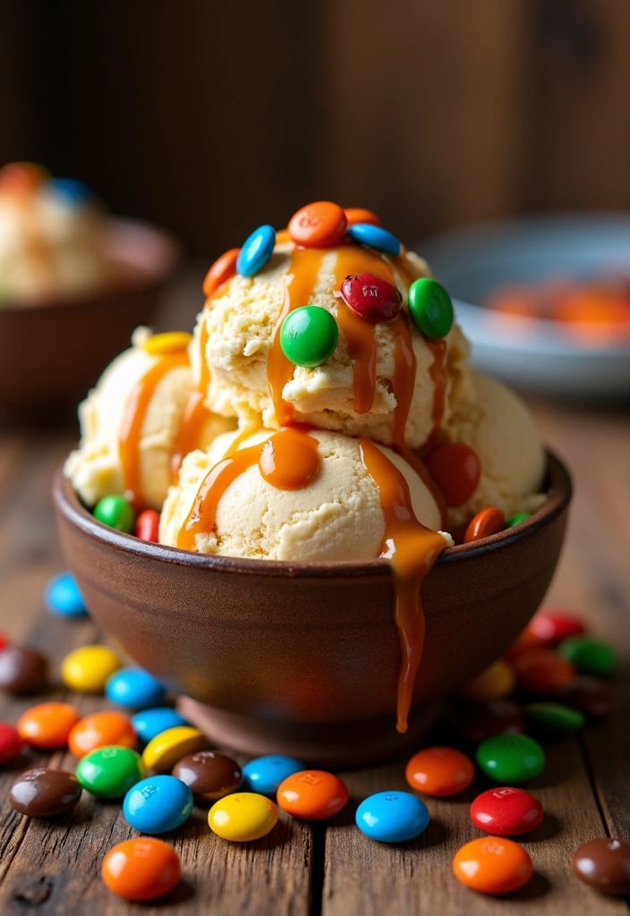 27 Irresistible Ninja Creami M&M Ice Cream Ideas That Will Blow Your Mind! - 8. Caramel M&M Drizzle