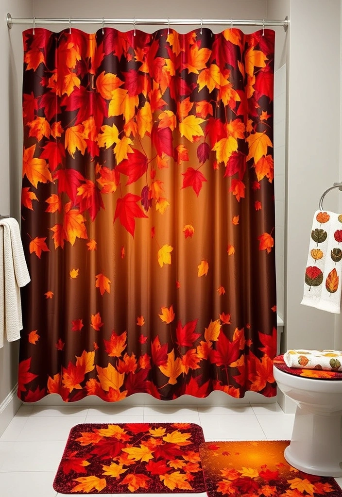 27 Fall Bathroom Decorating Ideas That Will Transform Your Space Into a Cozy Retreat! - 12. Fall-Themed Shower Curtain