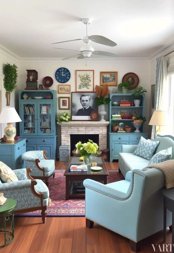 23 Blue and Green Living Room Ideas That'll Transform Your Space into a Coastal Paradise! - 20. Vintage Finds