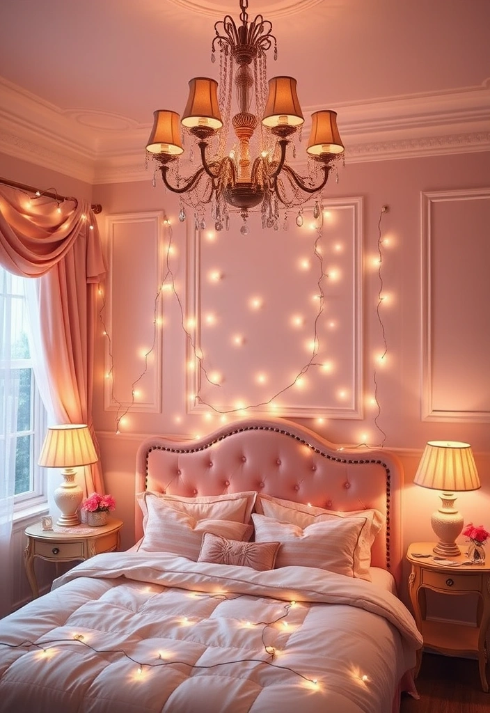 21 Blush Pink Bedroom Ideas That Will Make You Swoon! - 13. Romantic Blush Lighting