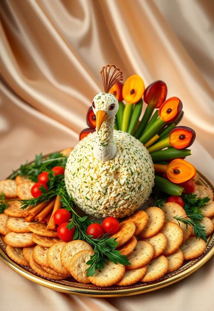 25 Irresistibly Shaped Cheese Balls Ideas That Will Wow Your Guests! - 14. Elegant Peacock Cheese Ball