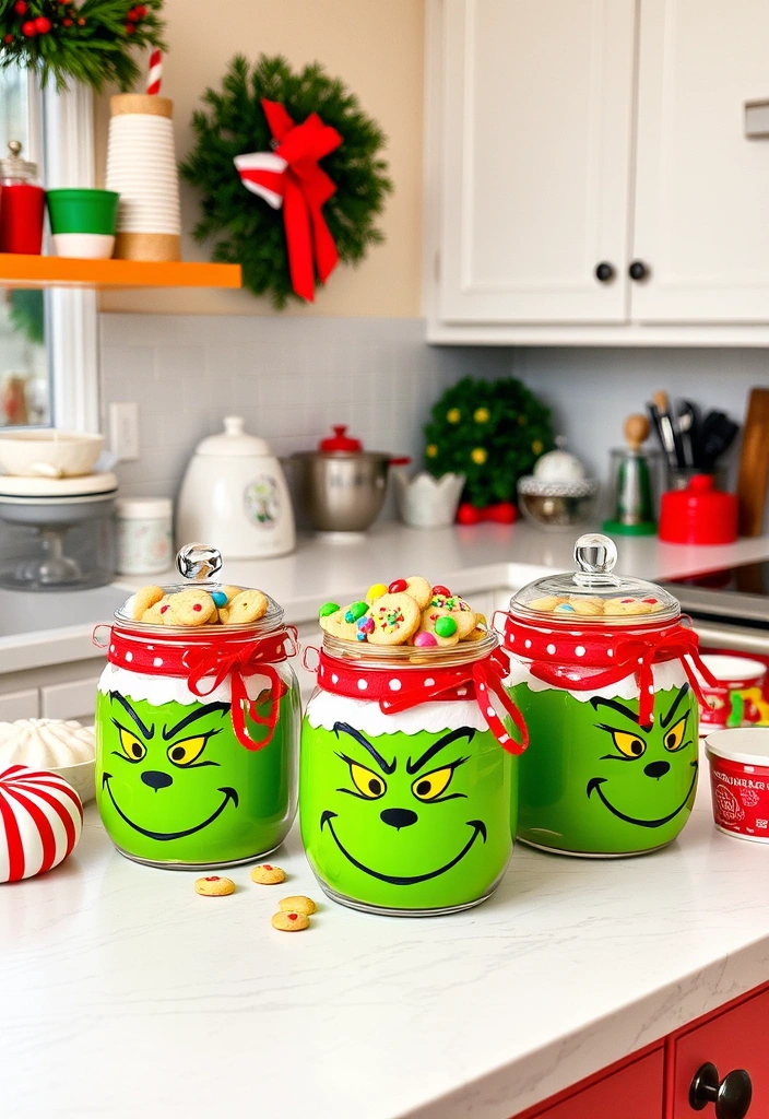 23 DIY Grinch Decorations That'll Make Your Holiday Season Merry and Bright! - 10. Grinch Cookie Jars