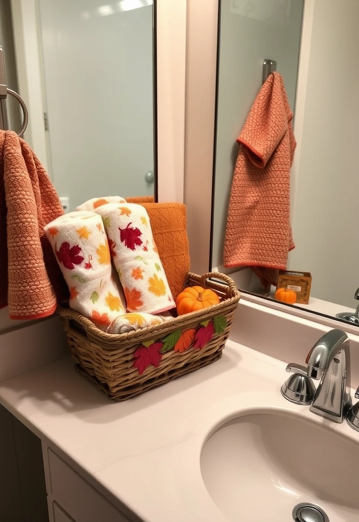 27 Fall Bathroom Decorating Ideas That Will Transform Your Space Into a Cozy Retreat! - 16. Autumn-Themed Hand Towels