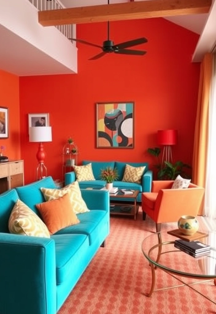 25 Modern 70s Living Room Ideas That'll Make You Want to Time Travel! - 18. Playful Color Combinations