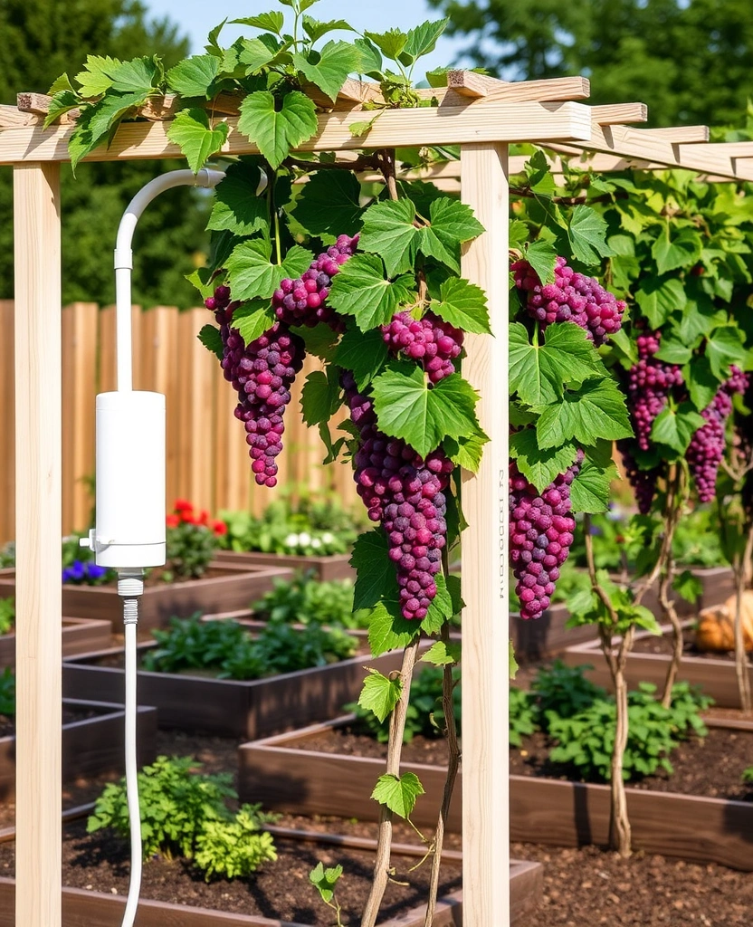 20 Grape Vine Trellis Ideas That Will Make Your Garden Stand Out! - 27. Trellis with Integrated Watering System