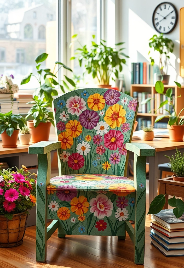 27 Yard Painted DIY Teacher Reading Chairs That Will Transform Any Classroom! - 9. Floral Fantasy Chairs