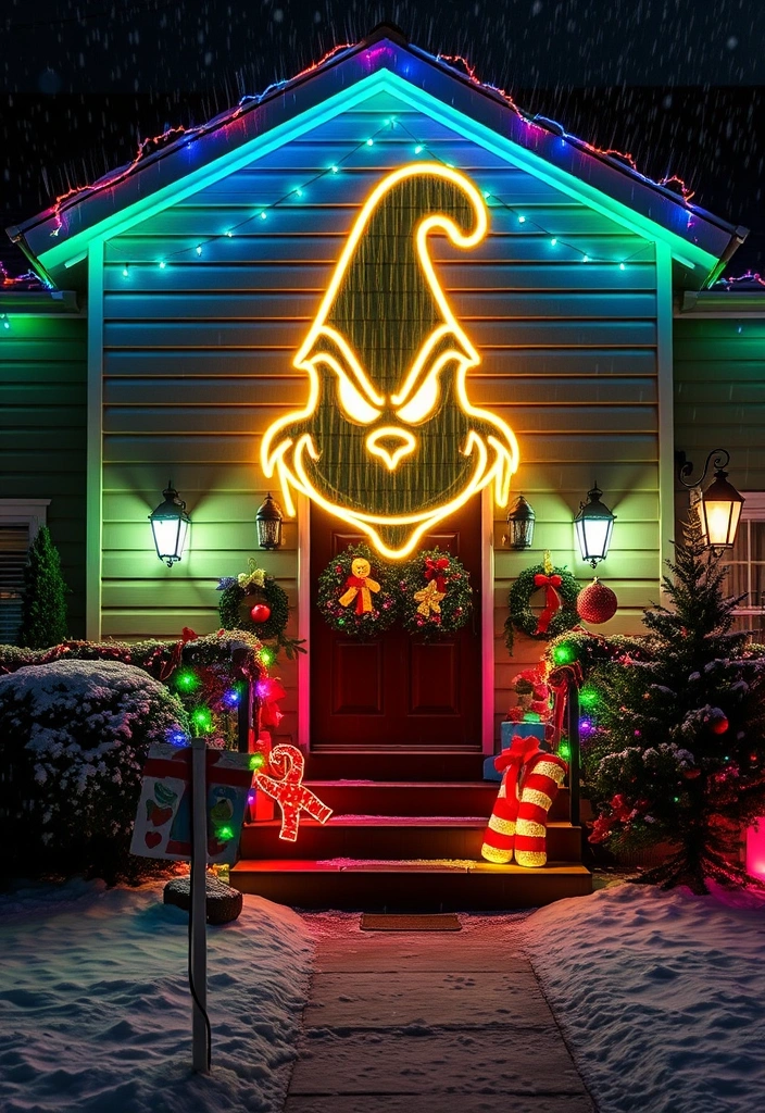 23 DIY Grinch Decorations That'll Make Your Holiday Season Merry and Bright! - 11. Grinch Light Display