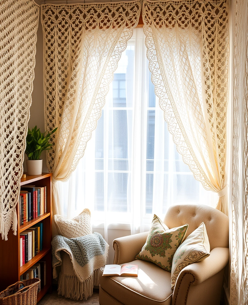 22 Farmhouse Curtain Ideas That Will Transform Your Space (You Won't Believe #15!) - 29. Intricate Crochet Curtains