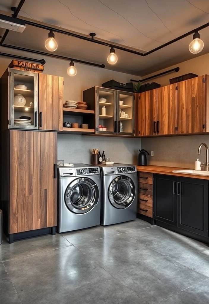 20 Laundry Room Cabinet Ideas That'll Make You Want to Do Laundry! - 7. Industrial Chic