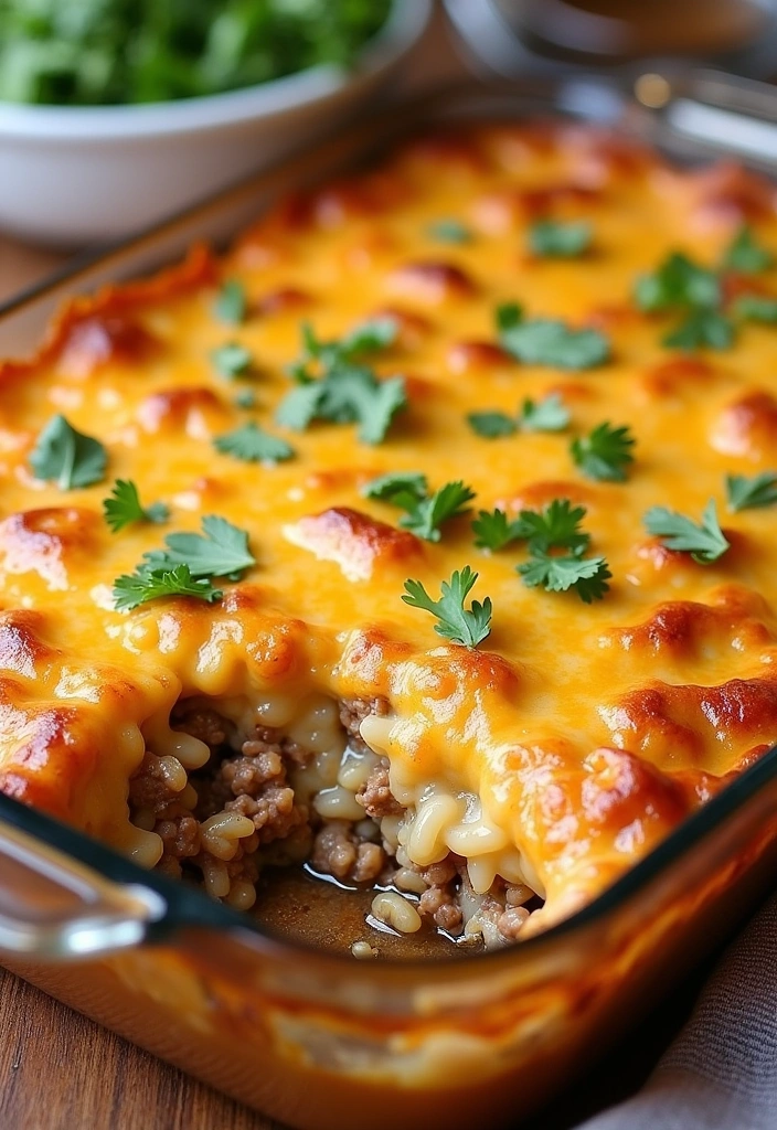 26 Mouthwatering Dinner Ideas with Hamburger Meat That You’ll Crave Tonight! - 3. Cheesy Beef and Rice Casserole