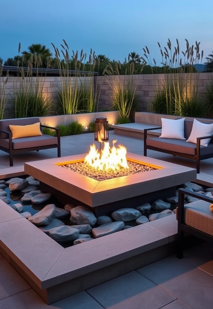 26 Stunning Backyard Patio Designs That Will Transform Your Outdoor Space! - 4. Contemporary Fire and Water