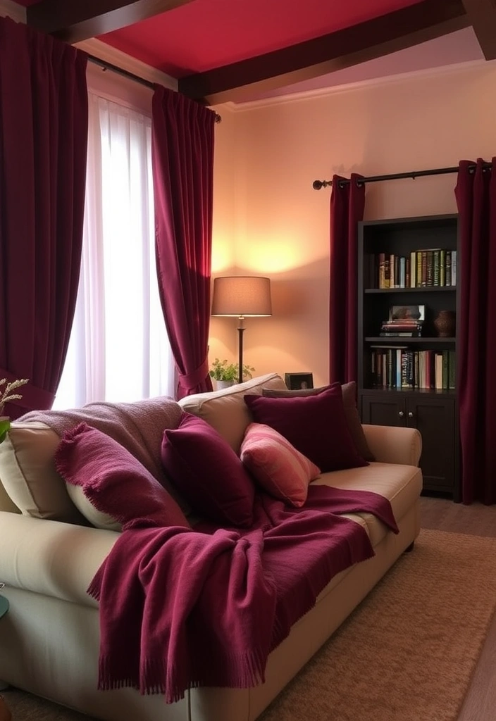 24 Burgundy Living Room Inspirations That Will Spark Your Creativity! - 3. Cozy Burgundy Textiles