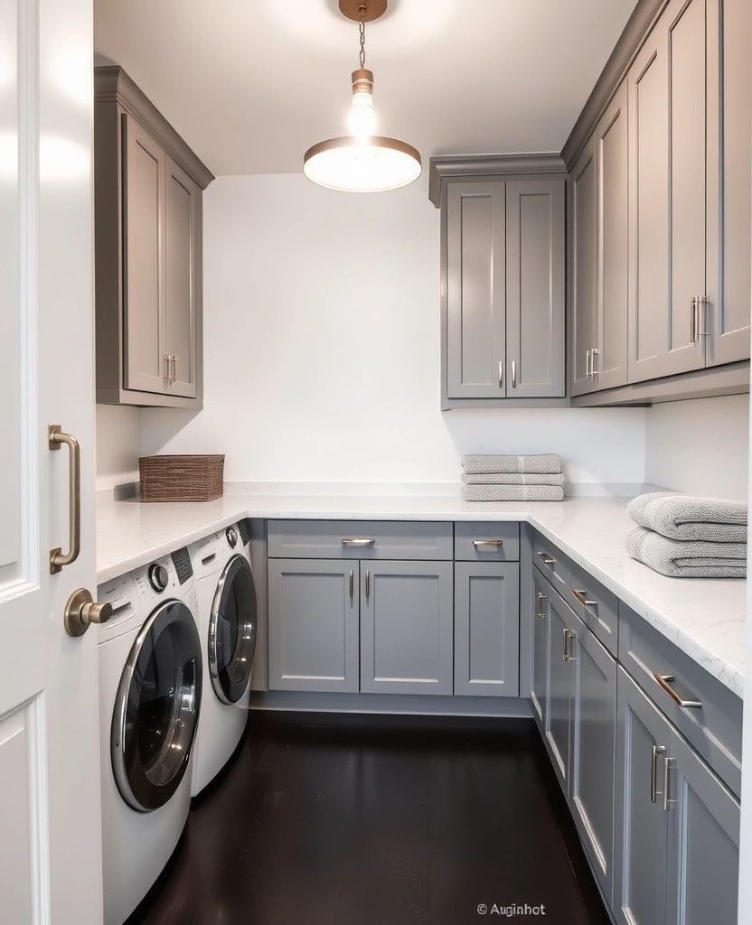 20 Laundry Room Cabinet Ideas That'll Make You Want to Do Laundry! - 16. Monochromatic Elegance