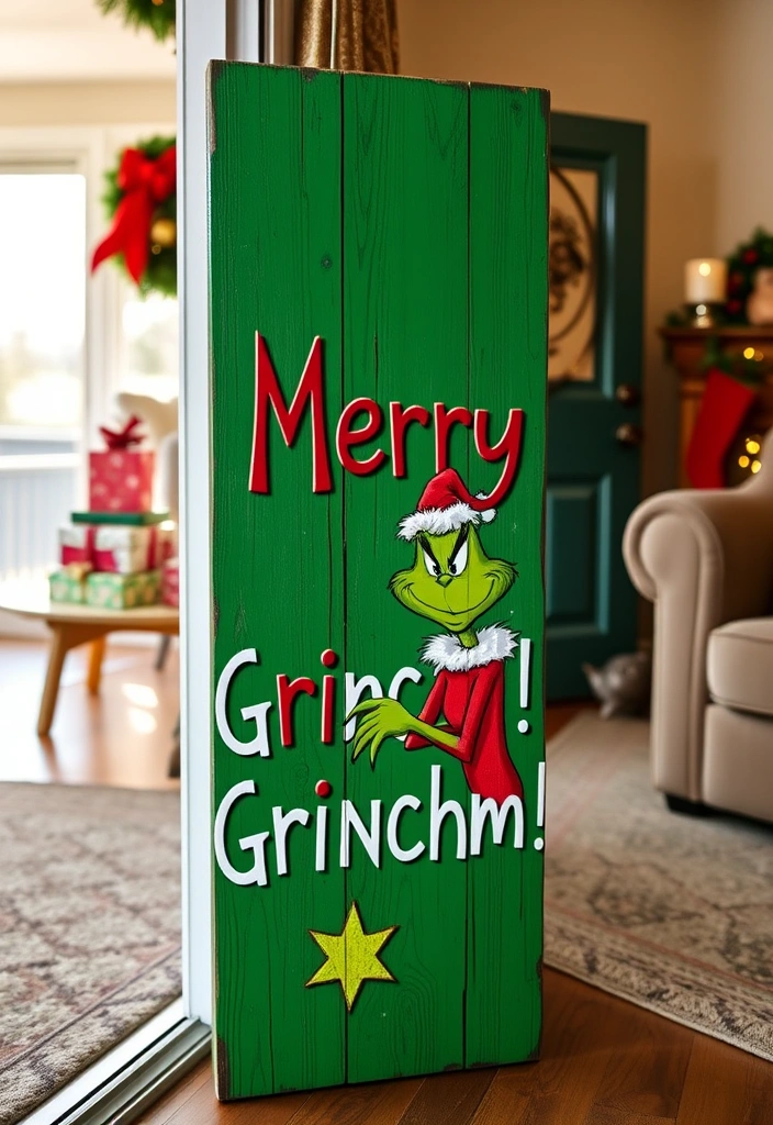 23 DIY Grinch Decorations That'll Make Your Holiday Season Merry and Bright! - 13. Grinch Holiday Sign