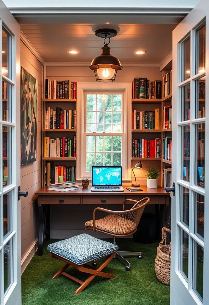 26 Shedquarters Backyard Office Ideas You Won't Believe Exist! - 21. The Cozy Reading Nook Office